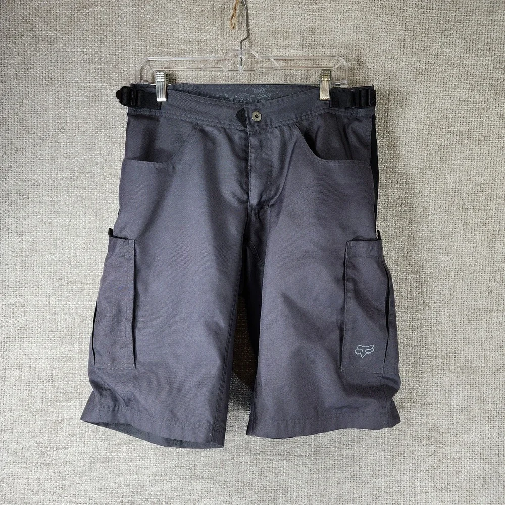 Fox Racing Cargo Shorts Mens 32 Gray Black Cycling Moto Adjustable Waist